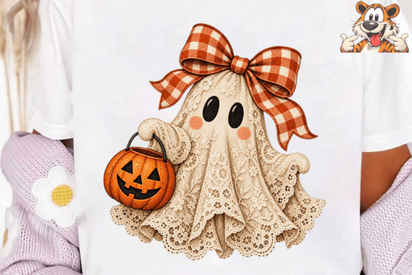 Cute Ghost Pumpkin Halloween PNG Sublima