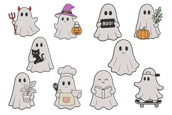 Cute Halloween Ghost Activity Design Set