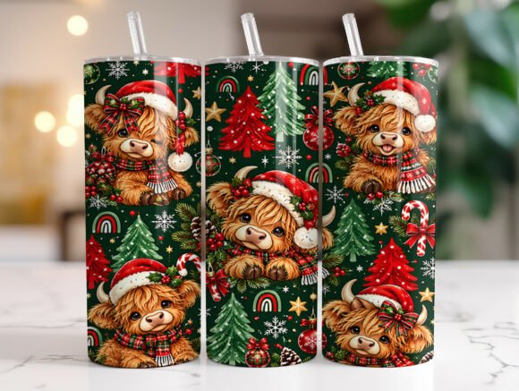 Cute Highland Cow Christmas Tumbler Wrap