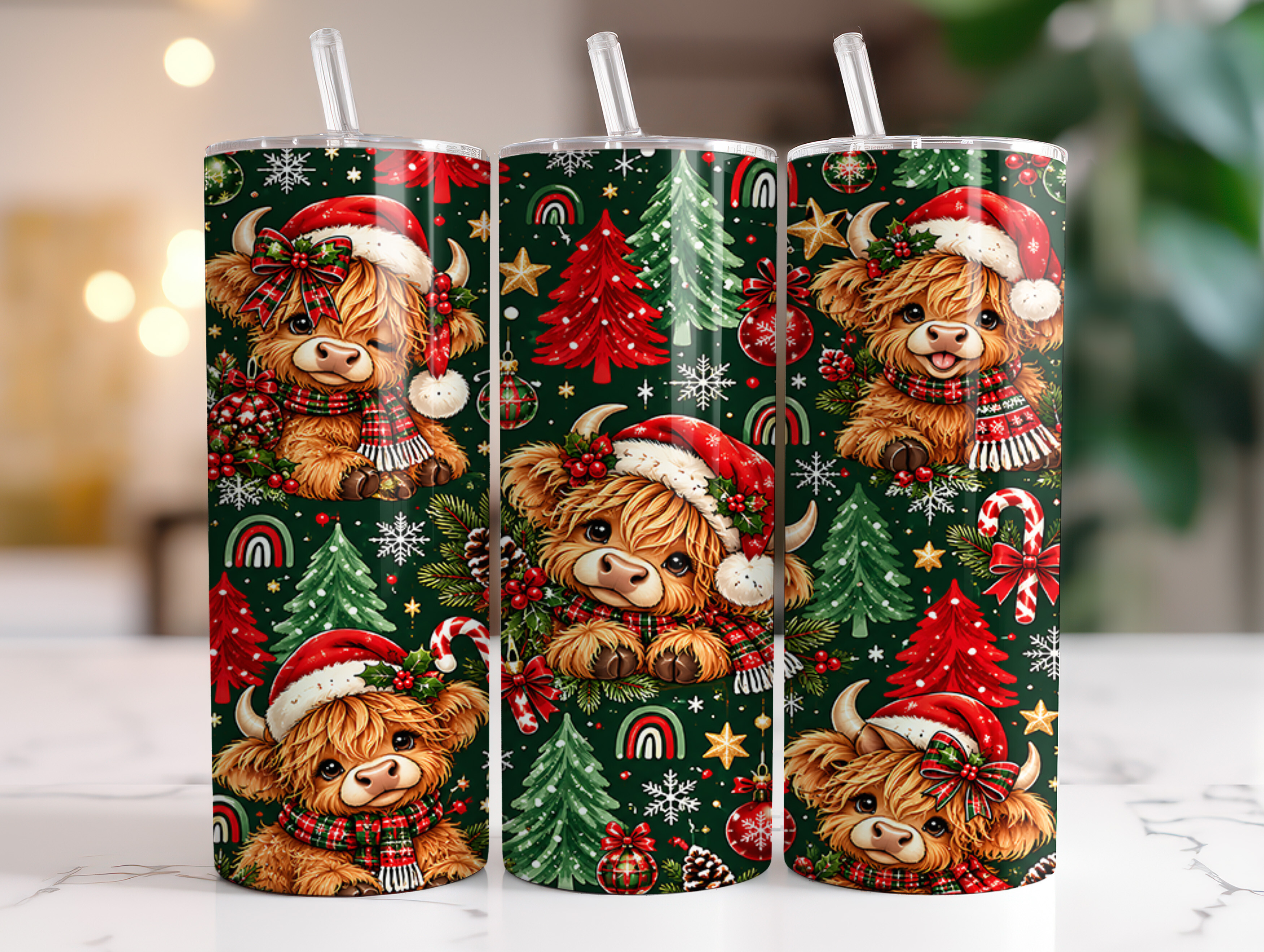 Cute Highland Cow Christmas Tumbler Wrap