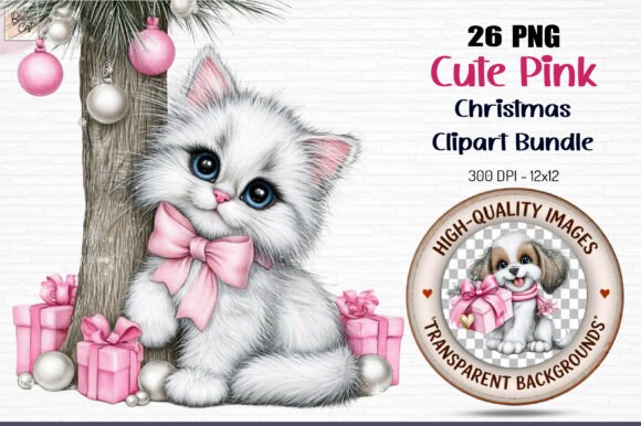 Cute Pink Christmas Clipart Set PNG