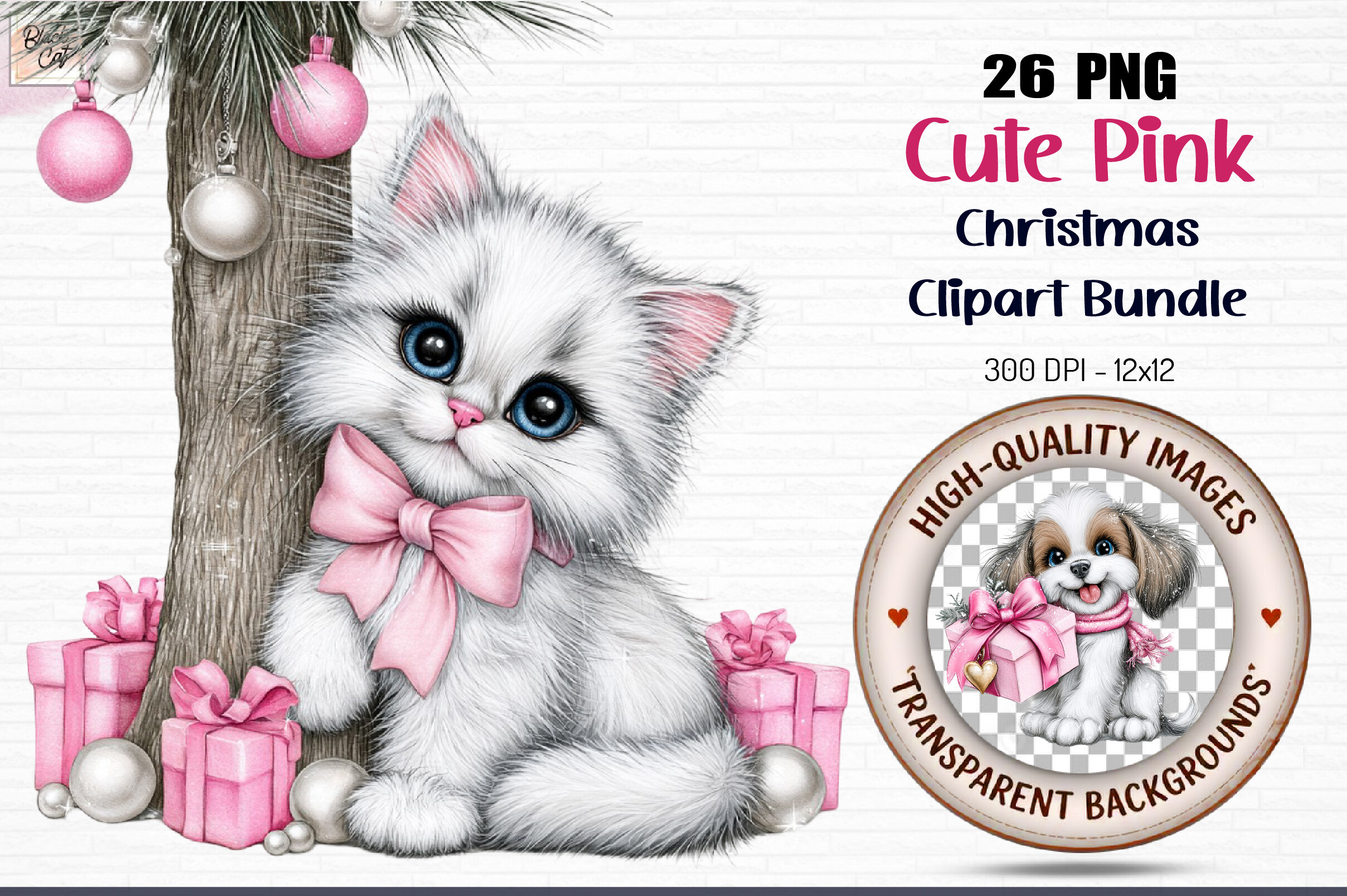 Cute Pink Christmas Clipart Set PNG