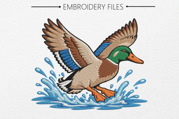 Cute Fly Duck Embroidery Design