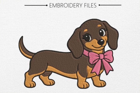 Dachshund Cut Dog Embroidery Design