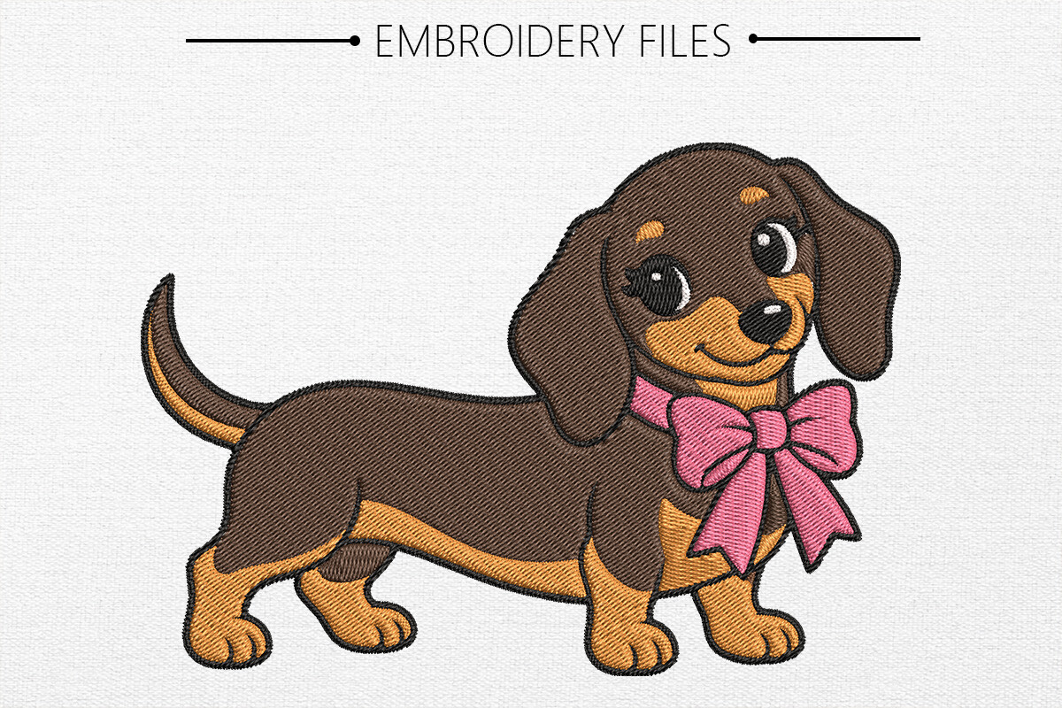 Dachshund Cut Dog Embroidery Design