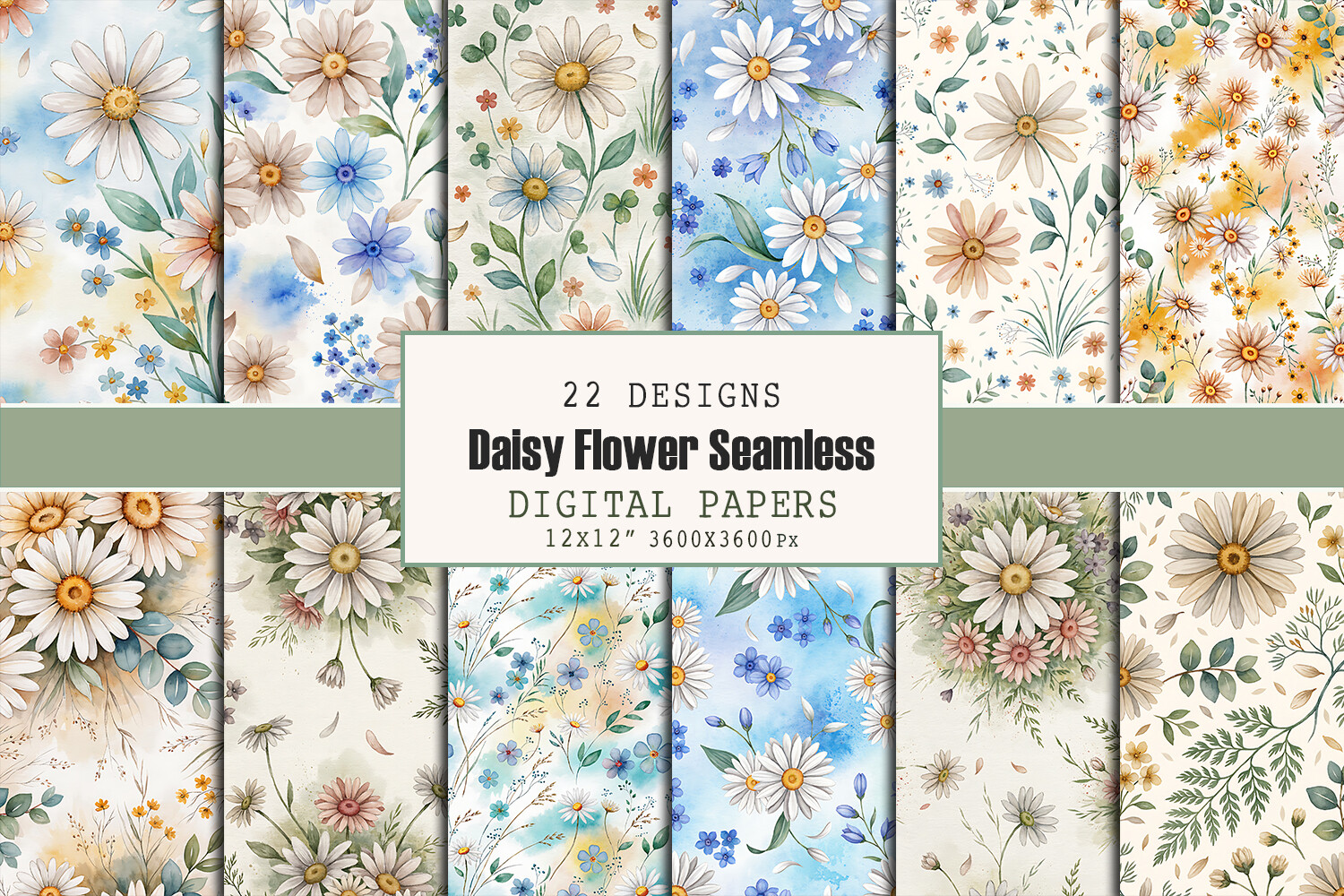 Daisy Flower Seamless Patterns Bundle