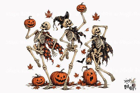 Dancing Skeletons Halloween Pumpkin PNG