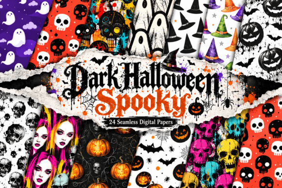 Dark Halloween Spooky Seamless Pattern