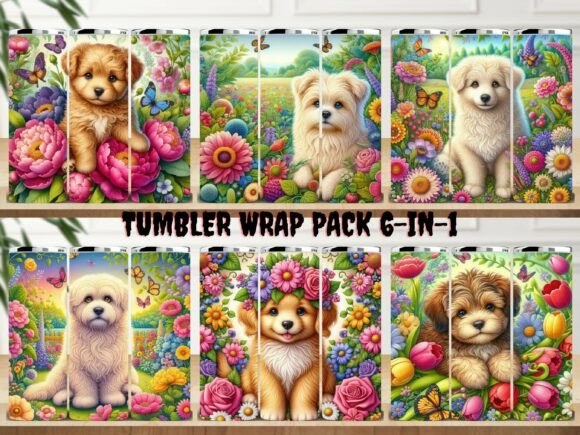 Dogs in Flowers Tumbler Wrap Pack 6-in-1