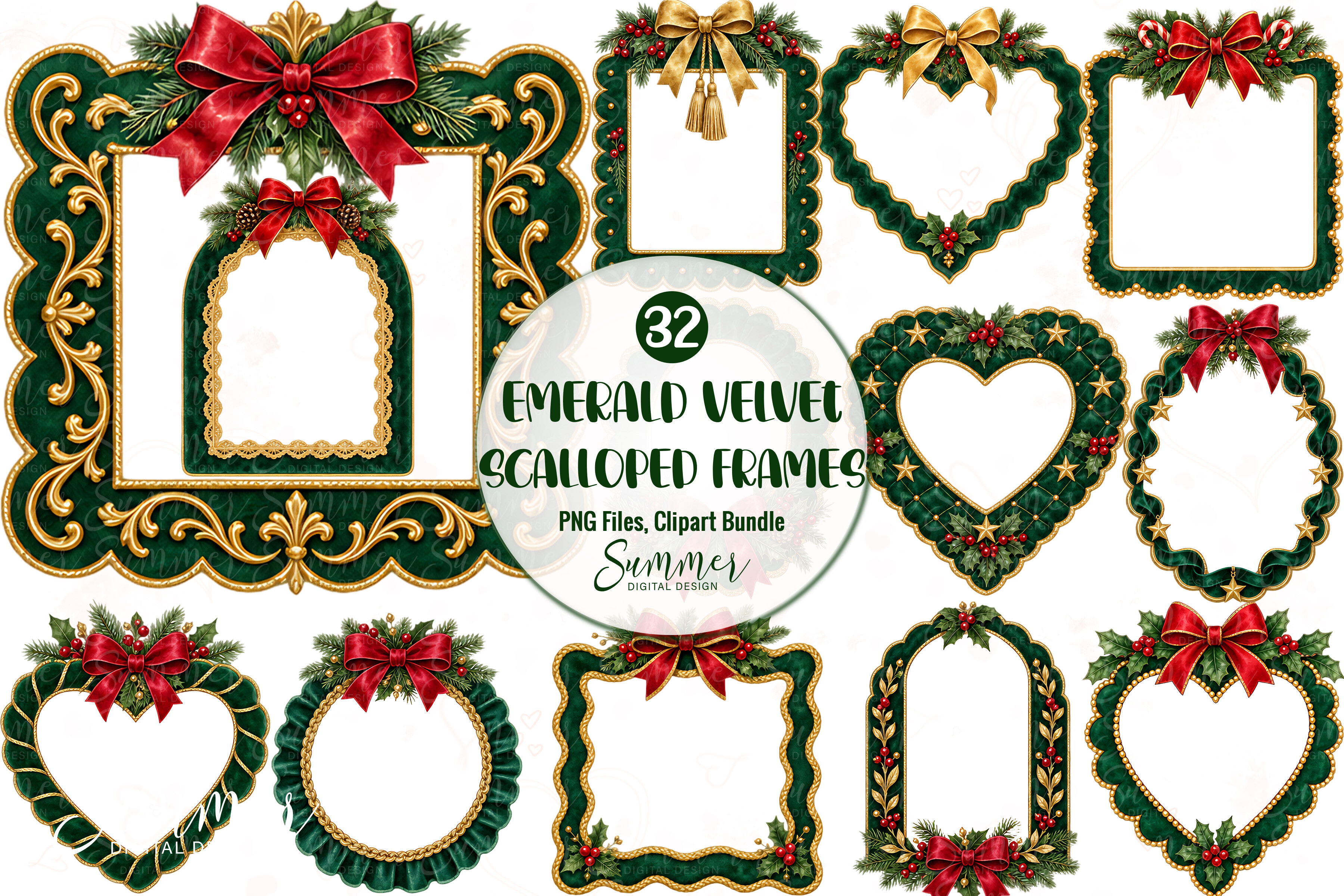 Emerald Velvet Christmas Scalloped Frame