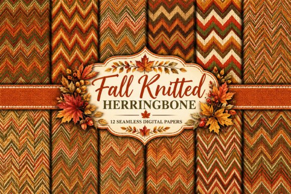 Fall Knitted Herringbone Digital Papers