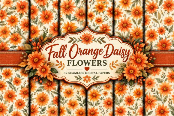Fall Orange Florals Digital Papers