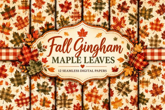 Fall Plaid Maple Leaves Digital Papers