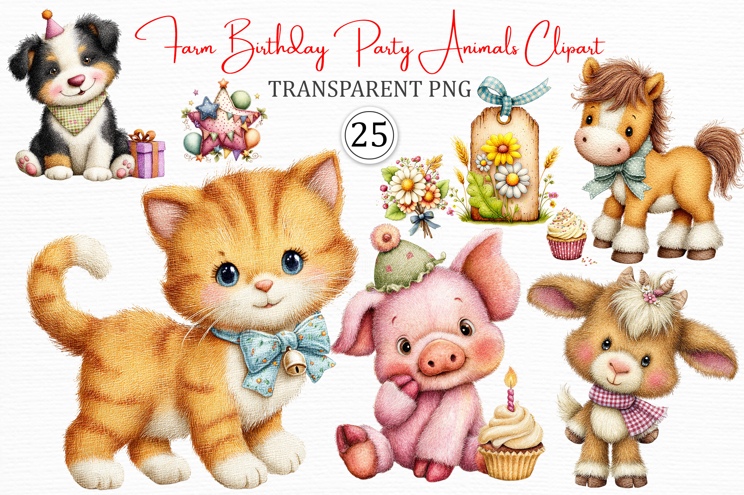 Farm Birthday Animals Clipart Pack