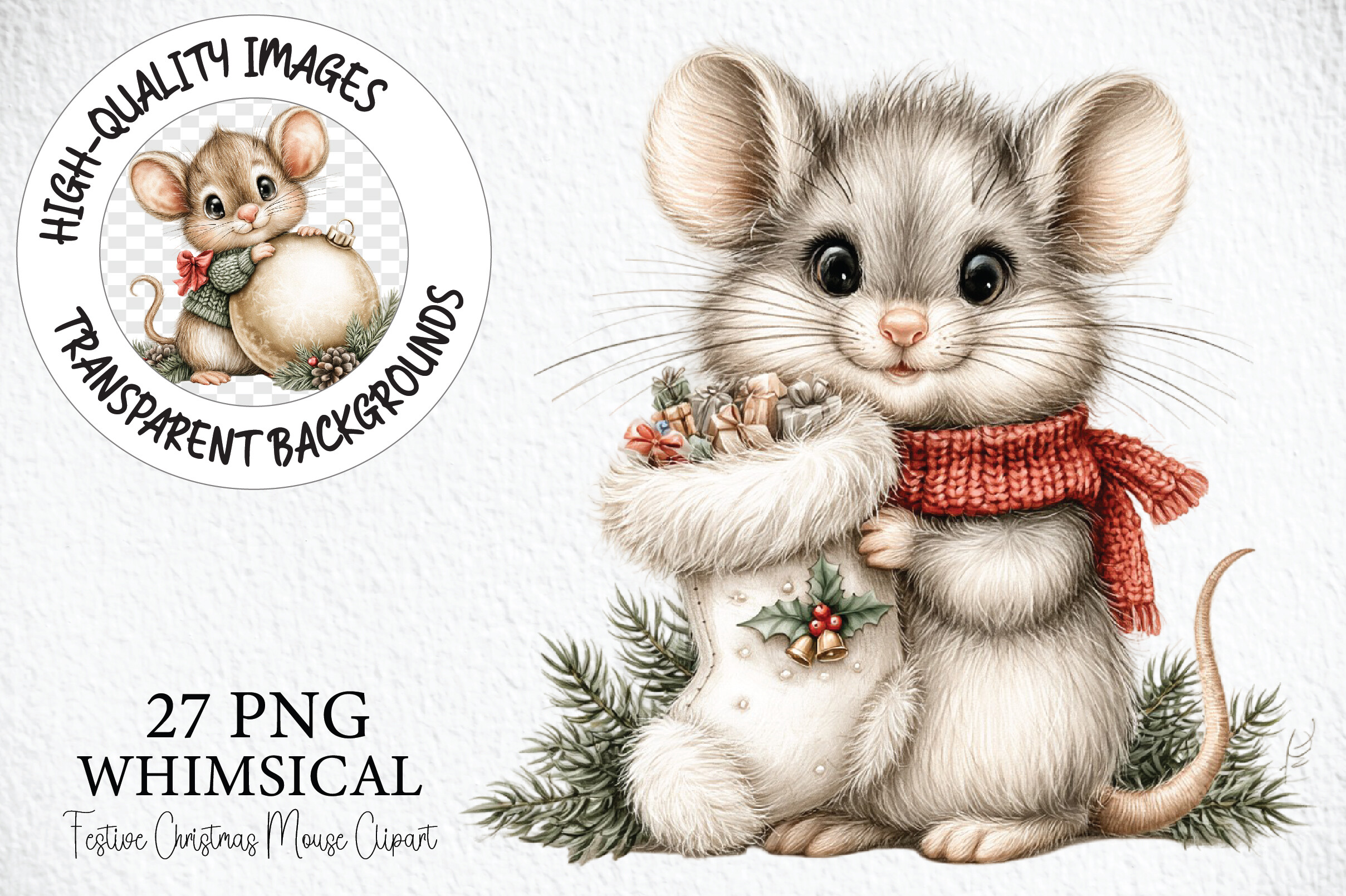 Festive Christmas Mouse Clipart