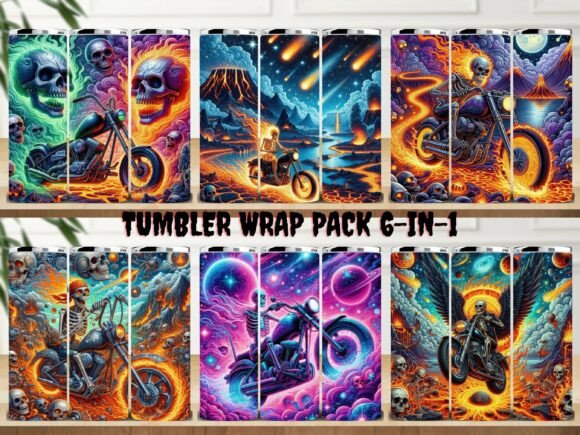 Flaming Skull Motorcycle Tumbler 6-in-1