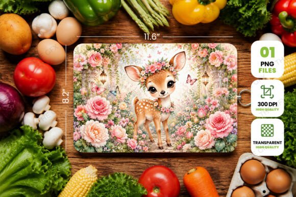 Floral Deer Cutting Board PNG Design