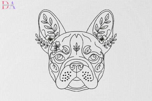 Floral French Bulldog Line Art