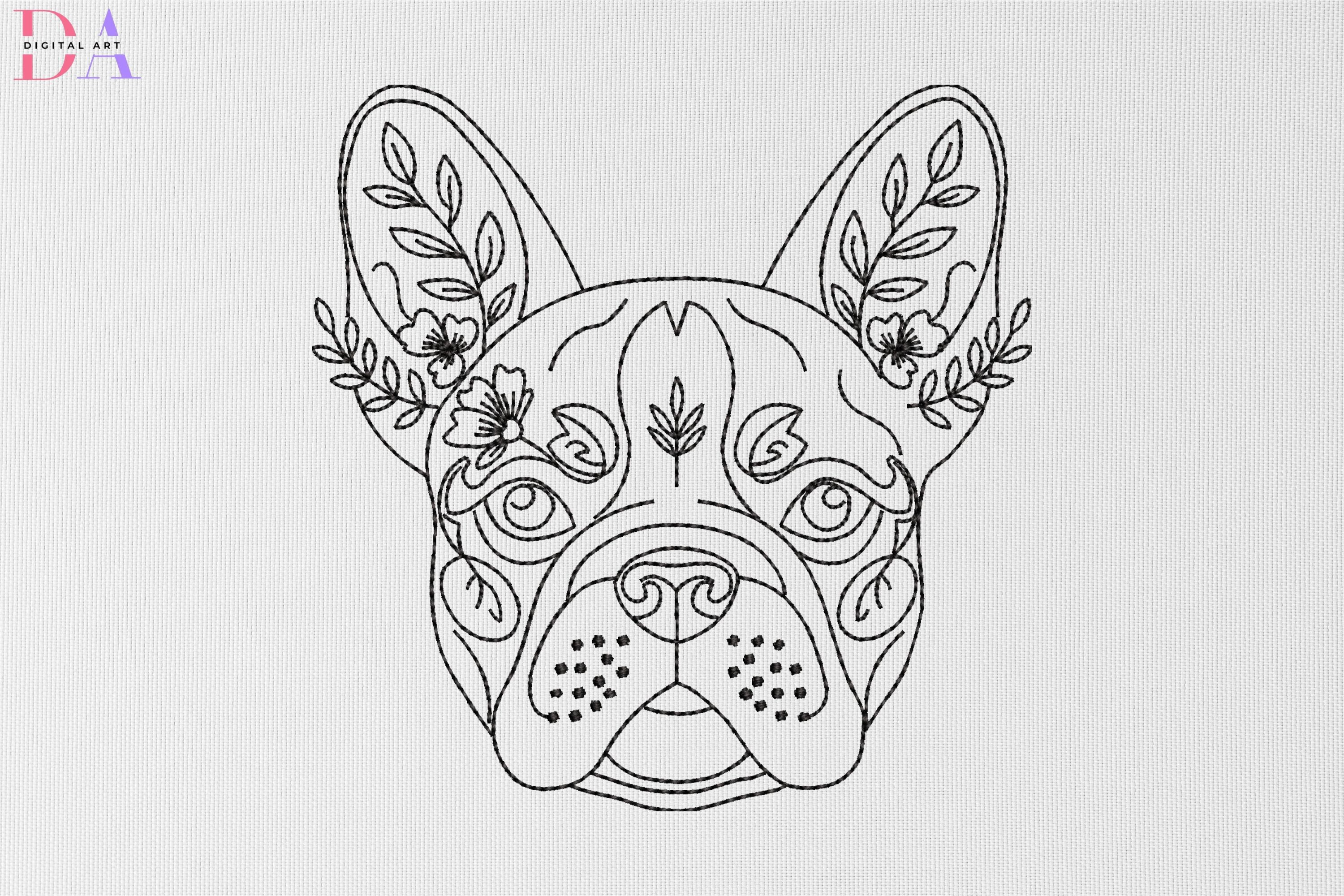 Floral French Bulldog Line Art