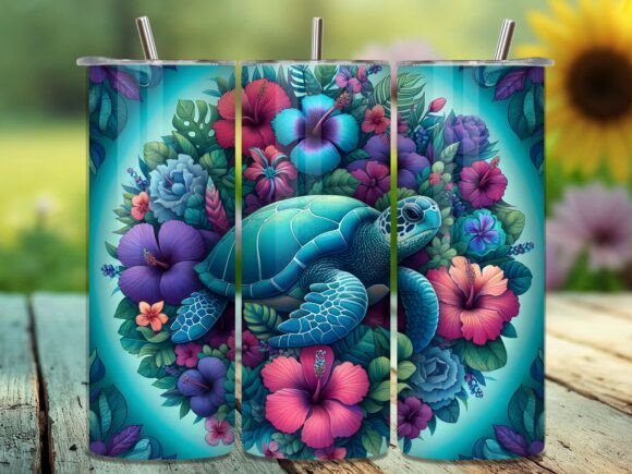 Floral Sea Turtle Sublimation Tumbler