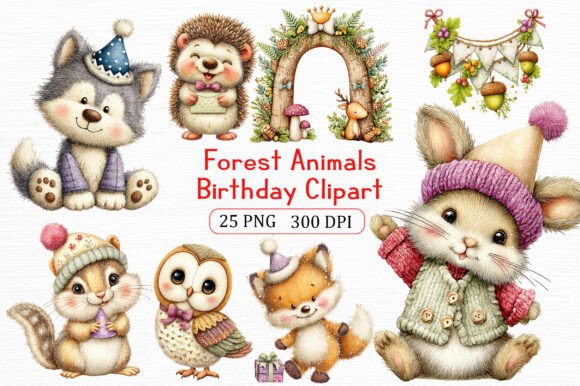 Forest Animals Birthday Clipart Bundle
