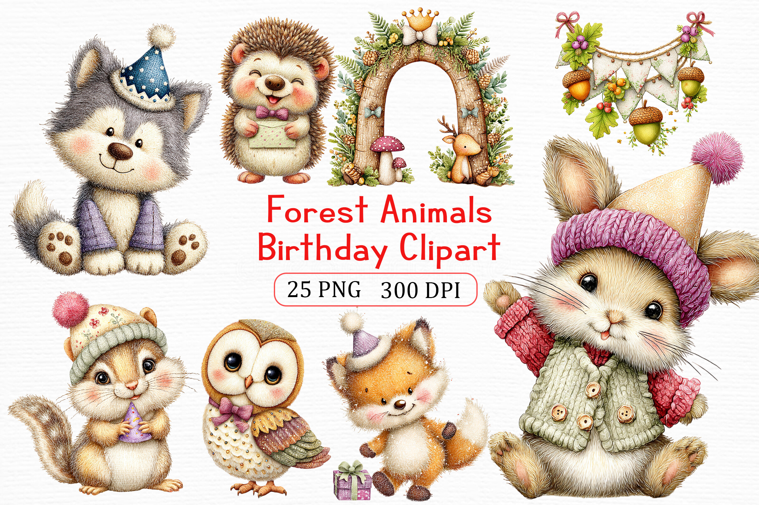 Forest Animals Birthday Clipart Bundle