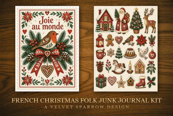 French Christmas Folk Junk Journal Kit