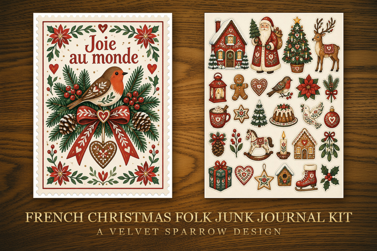 French Christmas Folk Junk Journal Kit