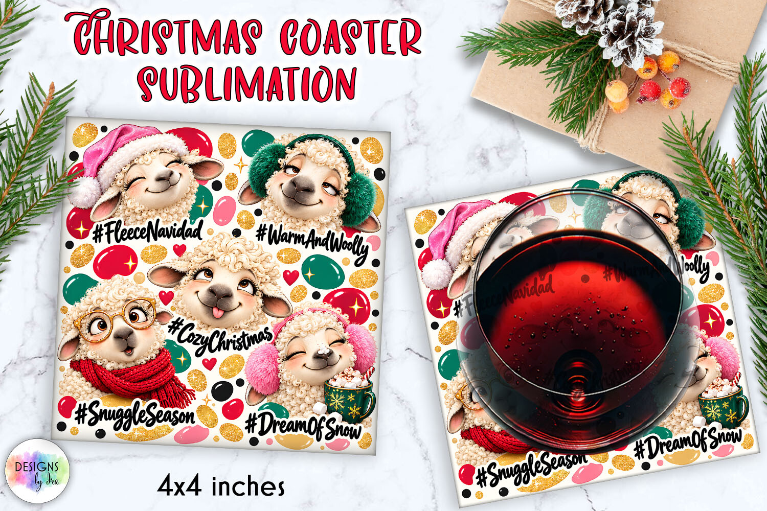 Funny Christmas Sheep Coaster