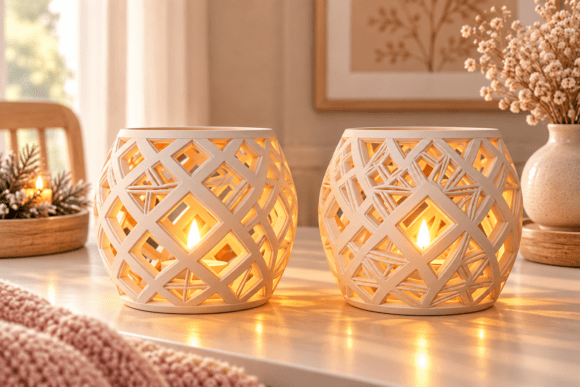 Geometric Lattice Lantern Duo 3D Printable Design - Set of 2 Decorative Candle Holders - Image 1