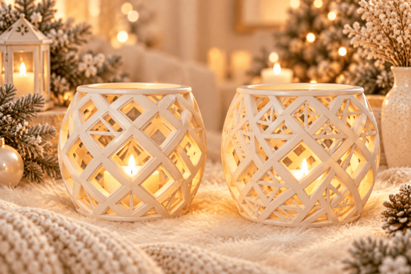 Geometric Lattice Lantern Duo 3D Printable Design - Set of 2 Decorative Candle Holders - Image 2