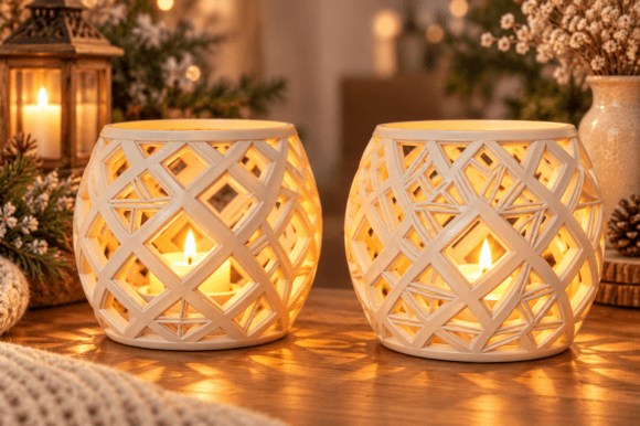 Geometric Lattice Lantern Duo 3D Printable Design - Set of 2 Decorative Candle Holders - Image 3