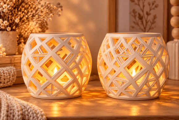 Geometric Lattice Lantern Duo 3D Printable Design - Set of 2 Decorative Candle Holders - Image 4