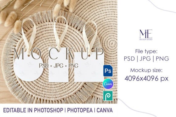 Gift Tag Mockup Set, Round Square Rectan