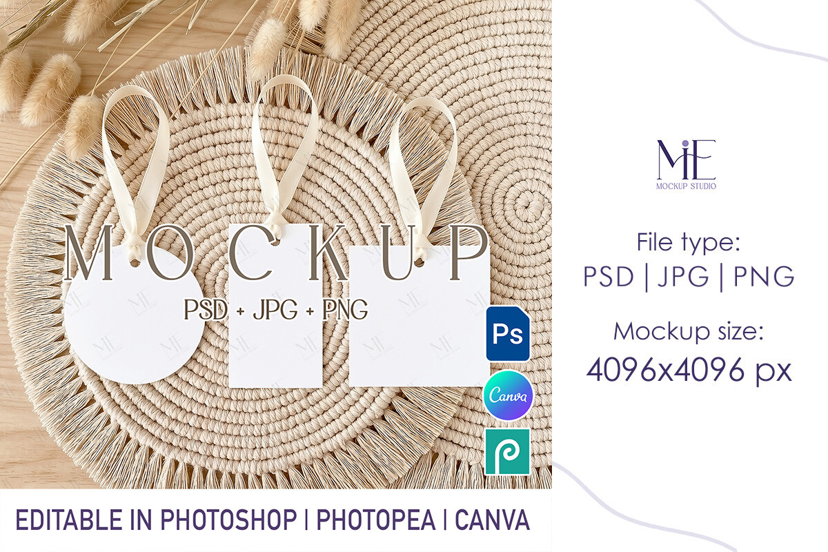 Gift Tag Mockup Set, Round Square Rectan