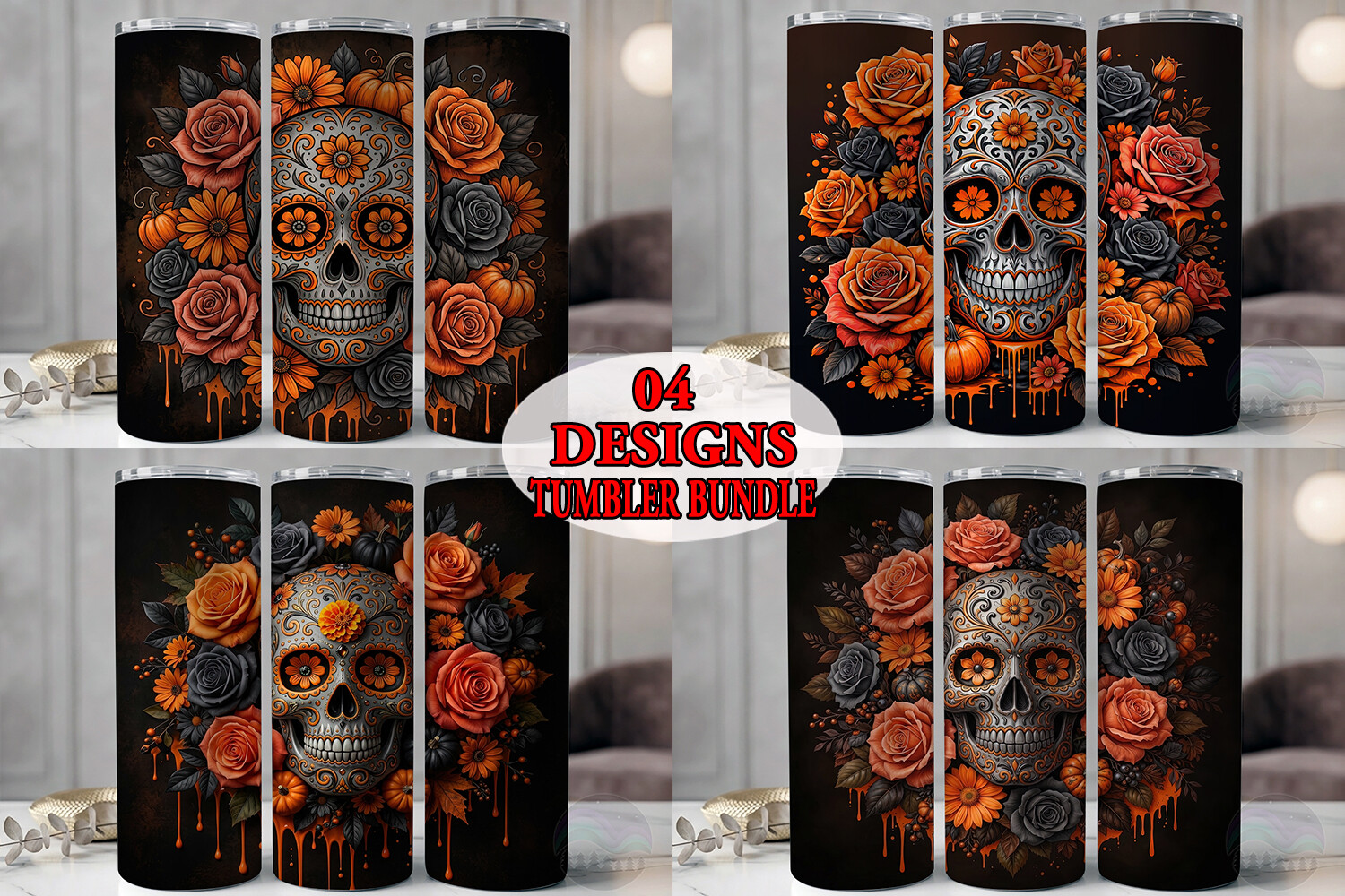 Gothic Sugar Skull Tumbler Bundle