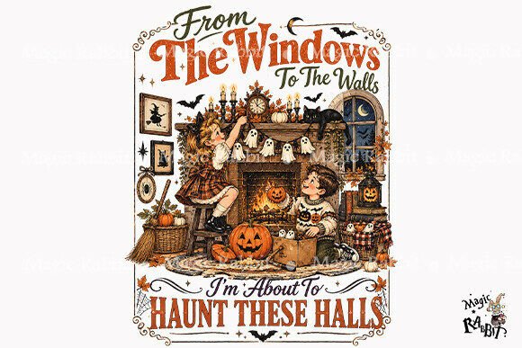 Haunt These Halls Vintage Halloween PNG
