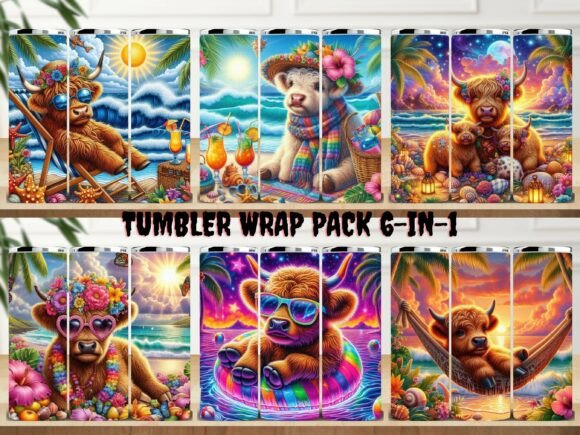 Highland Cow Beach Tumbler Pack 6-in-1