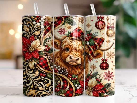 Highland Cow Christmas 20oz Tumbler PNG