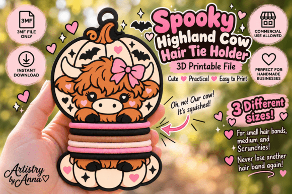 Highland Cow Hair Tie Holder 3D Print – 3 Sizes, Halloween, Commercial Use - Image 1