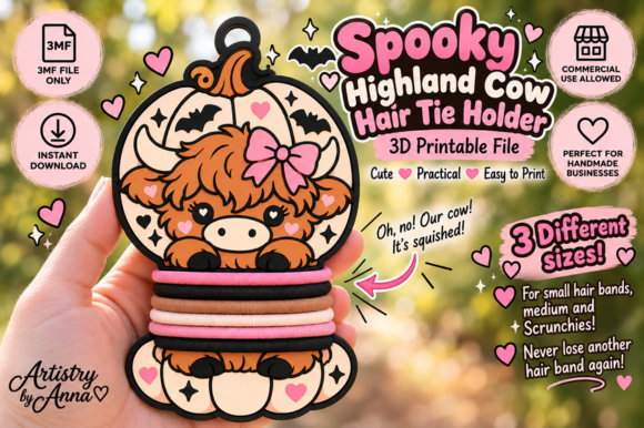 Highland Cow Hair Tie Holder 3D Print – 3 Sizes, Halloween, Commercial Use - Image 6