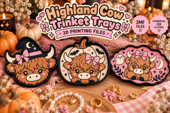 Highland Cow Trinket Tray Set | 3 Halloween 3MF Files for 3D Printing - Image 5