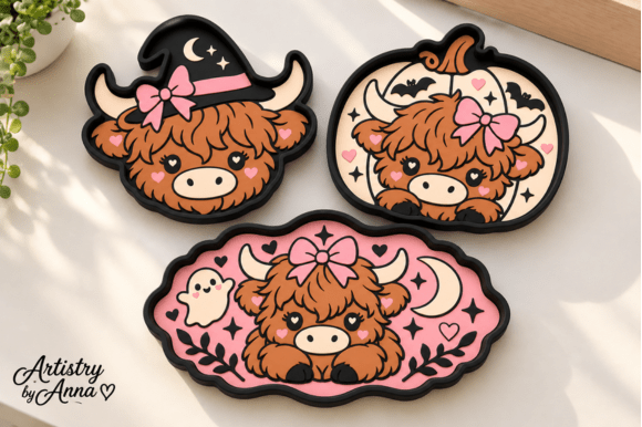 Highland Cow Trinket Tray Set | 3 Halloween 3MF Files for 3D Printing - Image 2