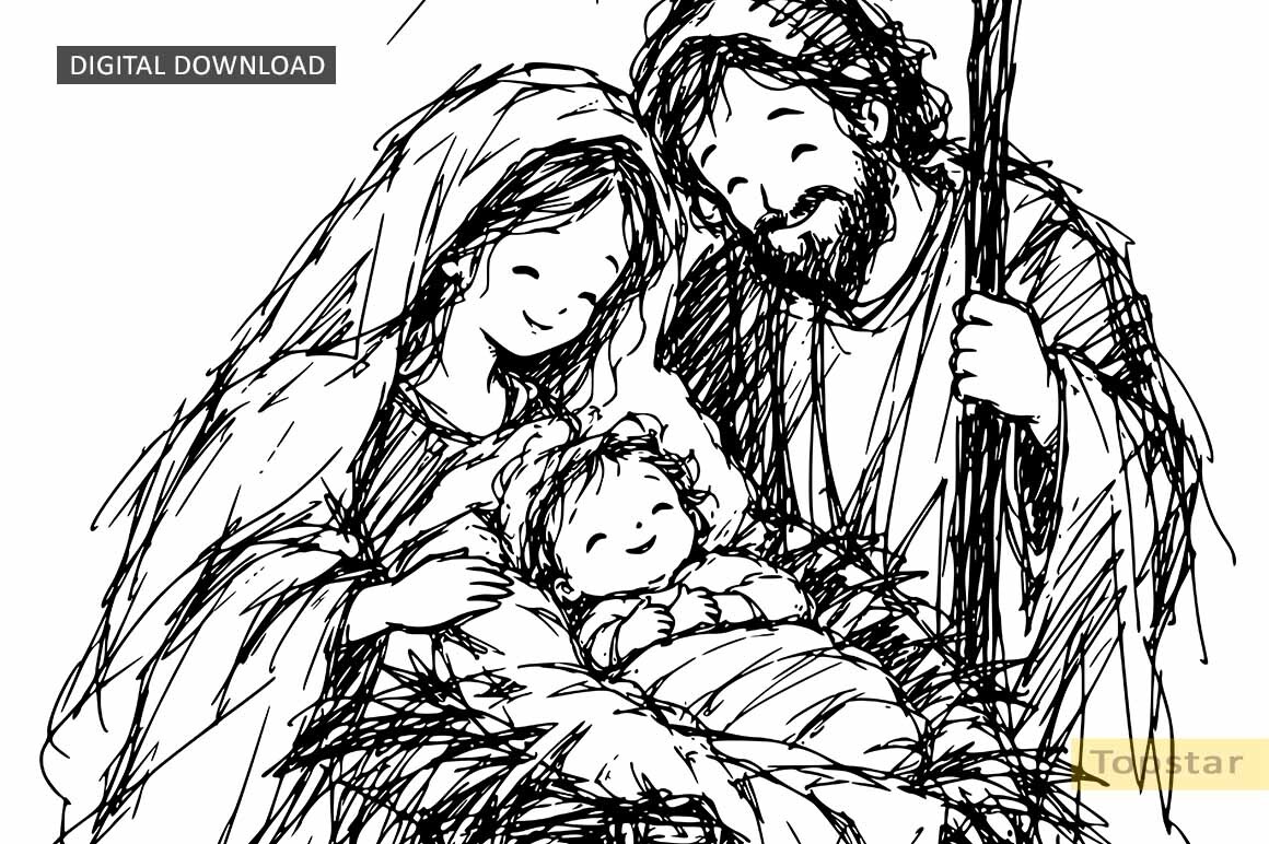 Holy Family Christmas Nativity Sketch
