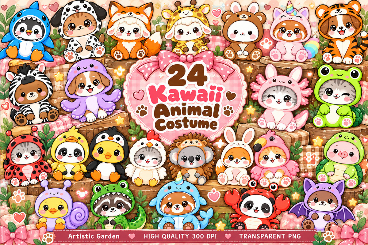 Kawaii Animal Costume Clipart Bundle