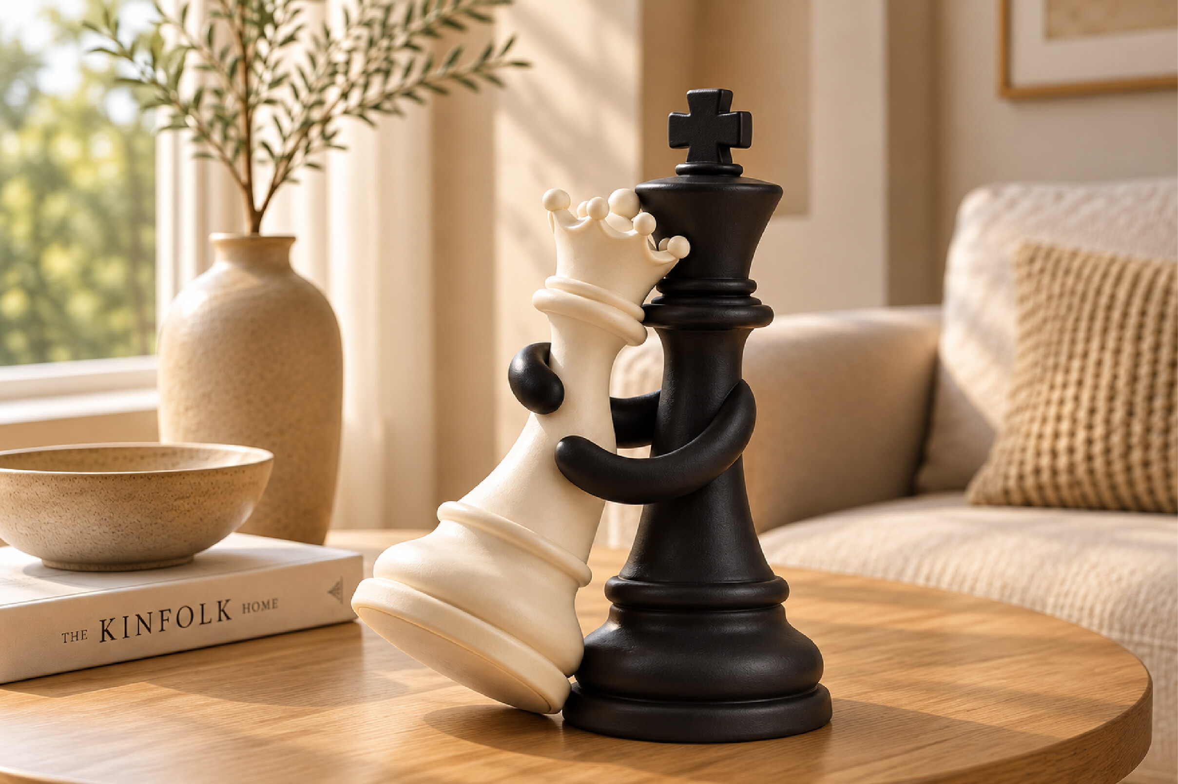 King & Queen Chess Sculpture STL - Romantic 3D Print Decor for Chess Lovers - Image 4