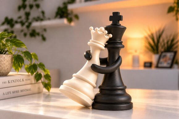 King & Queen Chess Sculpture STL - Romantic 3D Print Decor for Chess Lovers - Image 2