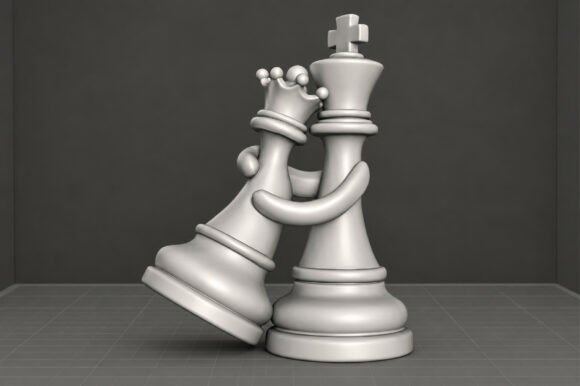 King & Queen Chess Sculpture STL - Romantic 3D Print Decor for Chess Lovers - Image 3