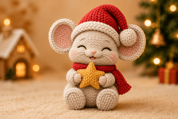 Knitted Christmas Mouse with Star STL – Cozy Holiday 3D Print File - Image 1