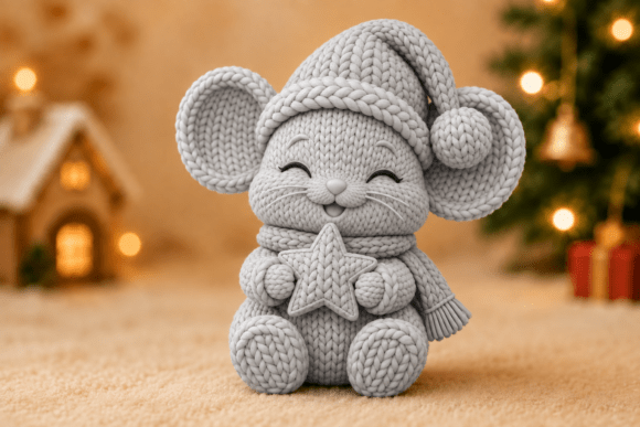 Knitted Christmas Mouse with Star STL – Cozy Holiday 3D Print File - Image 2